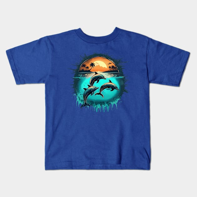 Aquatic Ballet - Captivating Grunge Dolphin Pod Tee Kids T-Shirt by trubble